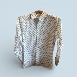 Zara White & Black Patterned Casual Long Sleeve Button Up Shirt Mens Size Small